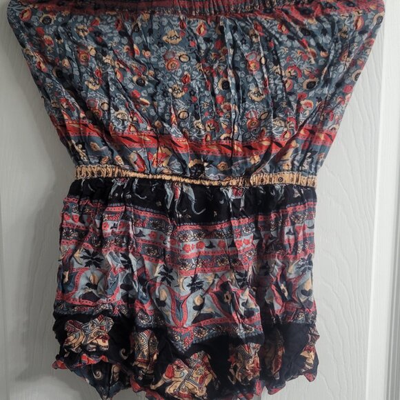 #70 Angie Red Blue Waist Tie with Shorts S - Picture 3 of 4